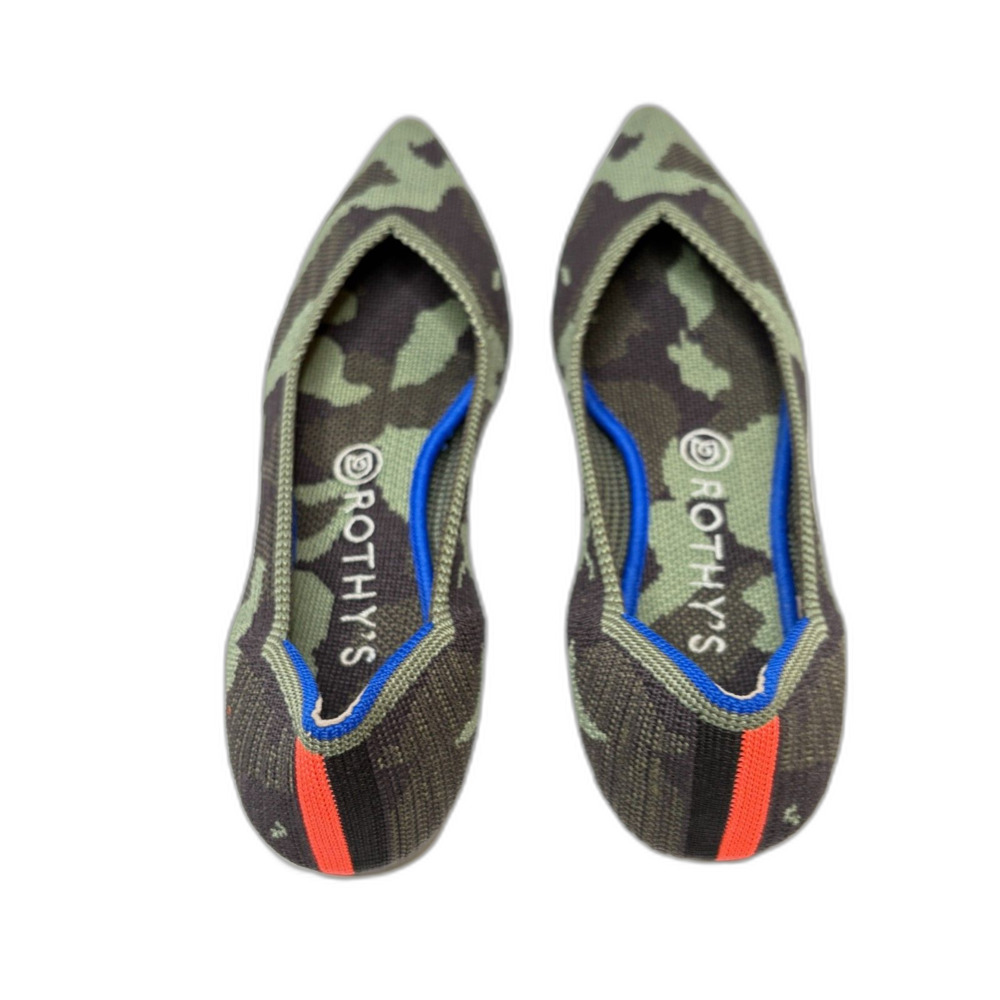 ROTHY'S The Point Olive Camo Flats Washable Inserts Durable Comfy Womens Size 8 - Picture 4 of 8
